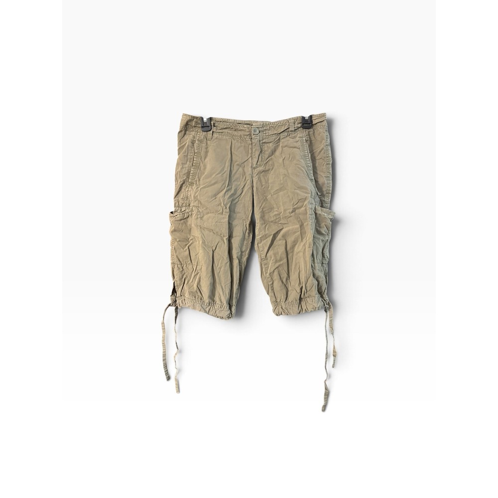 Younique Womens Cargo Capri Pants Khaki Tan Olive Green Size 7 Drawstring Hem